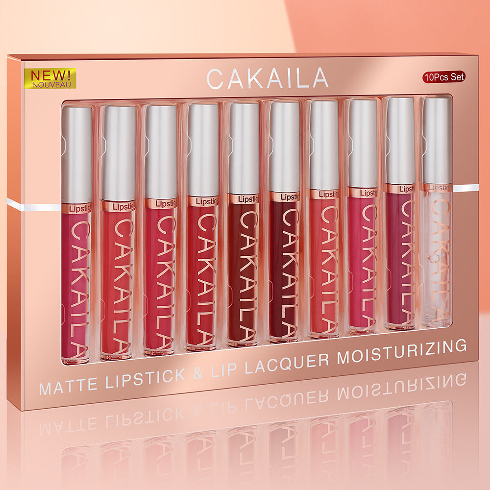 Set de 10 luciuri de buze mate rezistente la apă – Matte Nonstick Cup Waterproof Lip Gloss