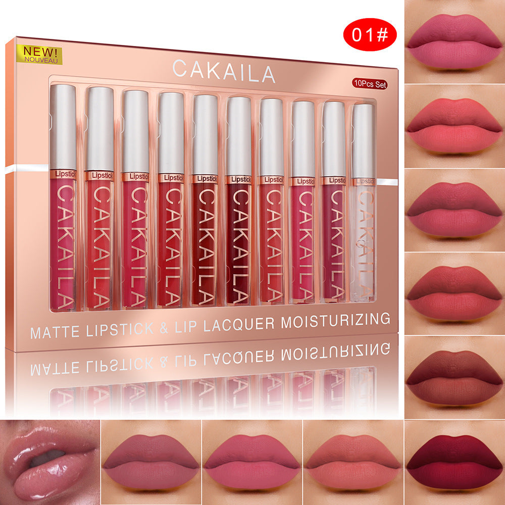 Set de 10 luciuri de buze mate rezistente la apă – Matte Nonstick Cup Waterproof Lip Gloss
