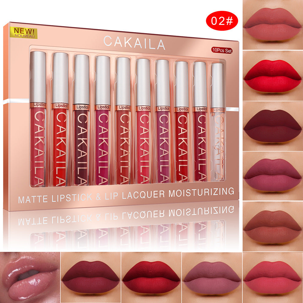 Set de 10 luciuri de buze mate rezistente la apă – Matte Nonstick Cup Waterproof Lip Gloss